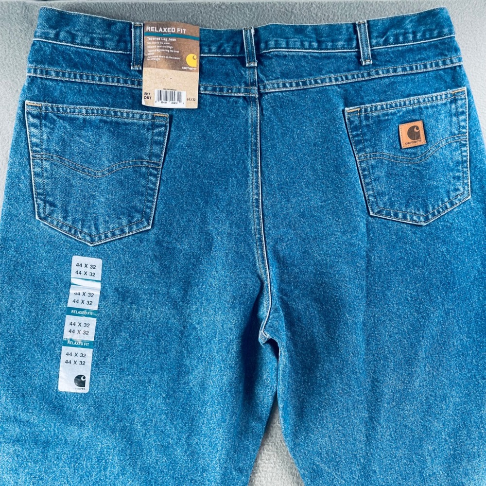 Carhartt Men Jeans 100% Cotton 44x32 Relaxed Tapered B17-DST Workwear Blue - Picture 8 of 12